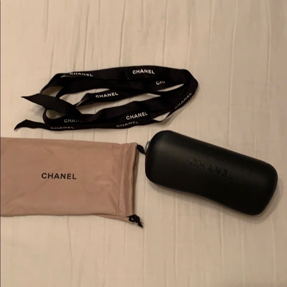 Chanel sunglasses case, dust bag and ribbon